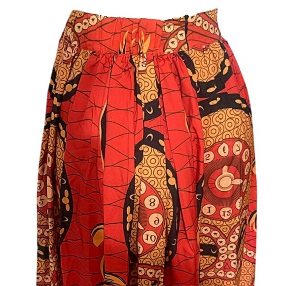 Colorful African Print Front Thigh Hight Slit Long Gathered Ankara Maxi Skirt L - Picture 7 of 7